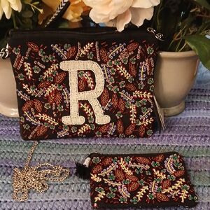 Vibrant‎ Beaded Crossbody Bag with Chain Strap